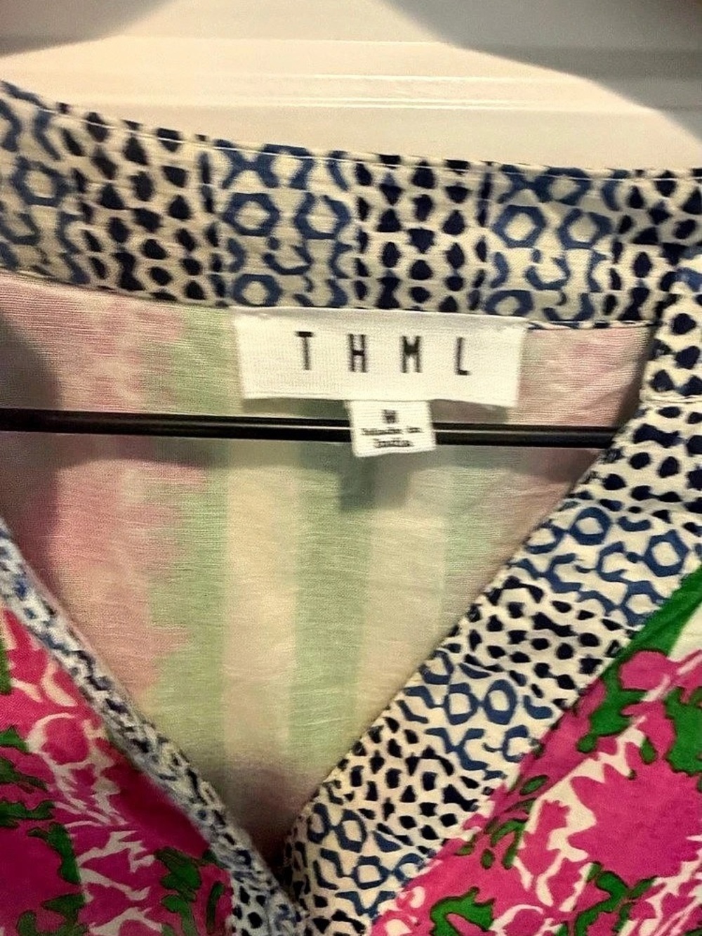 THML Floral Midi Dress in Green & Pink Size Medium - Picture 4 of 5